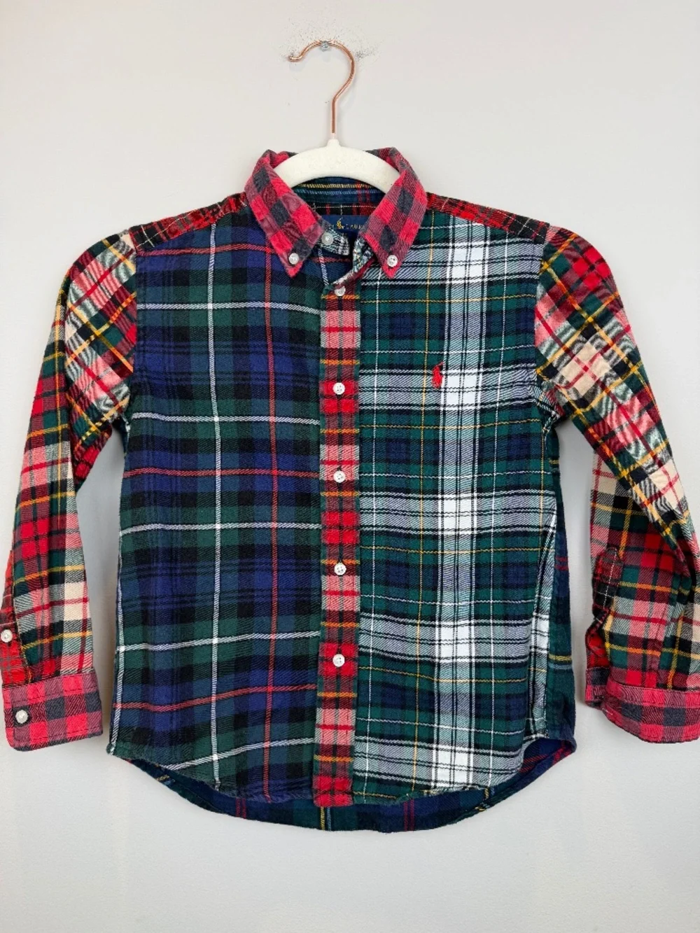 Ralph Lauren Boys Size 6 Patchwork Plaid Button Down Shirt Multicolor